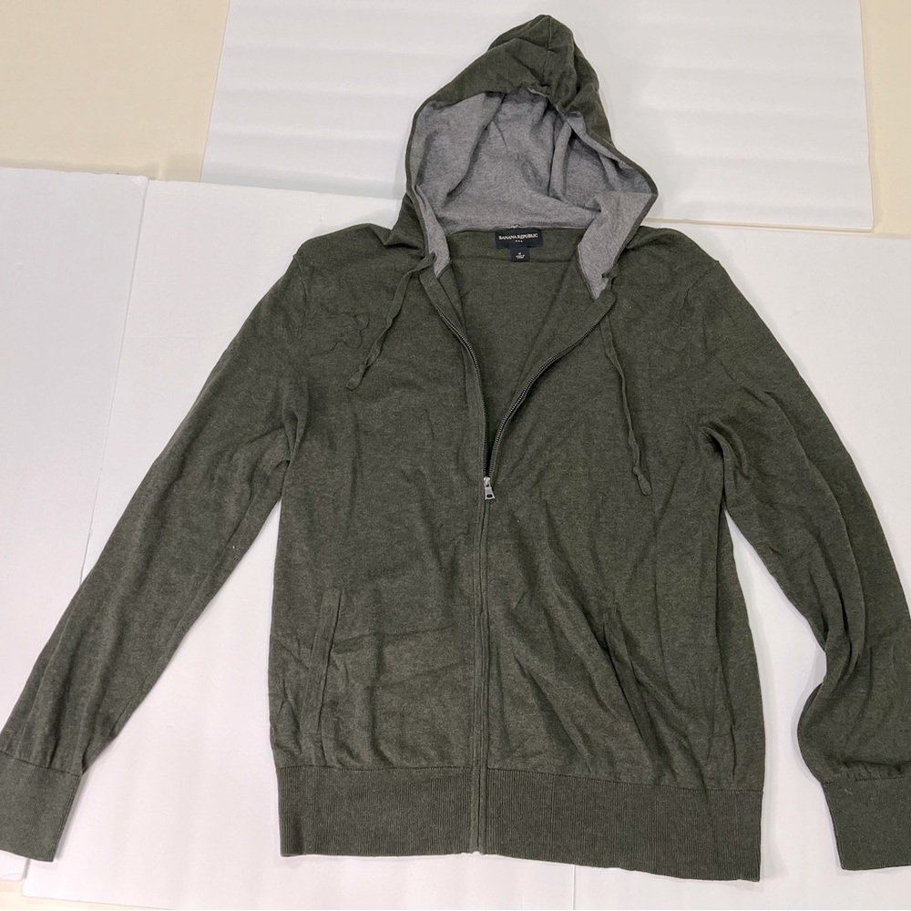 BANANA REPUBLIC - Hoodie:  Heather Green, Zip-Up, Lightweight, Medium